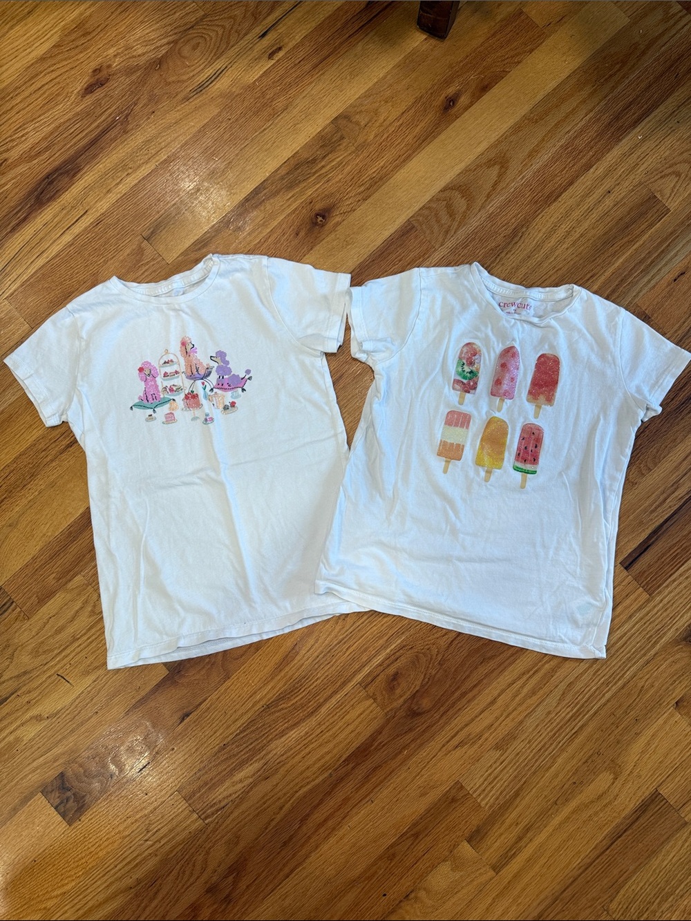 Crewcuts Girls' White Ice Pop Graphic Tee Bundle- Cute Summer Prints (Size M)